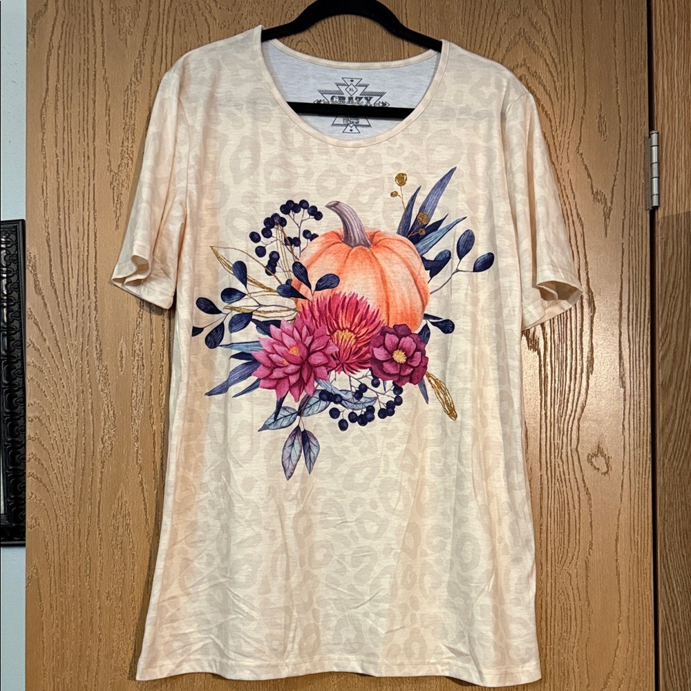 Crazy Train Beige Pumpkin Floral Tee